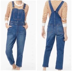 J. Crew Stretch Denim Bib Overalls Sz L Indigo Wash Multi Pockets